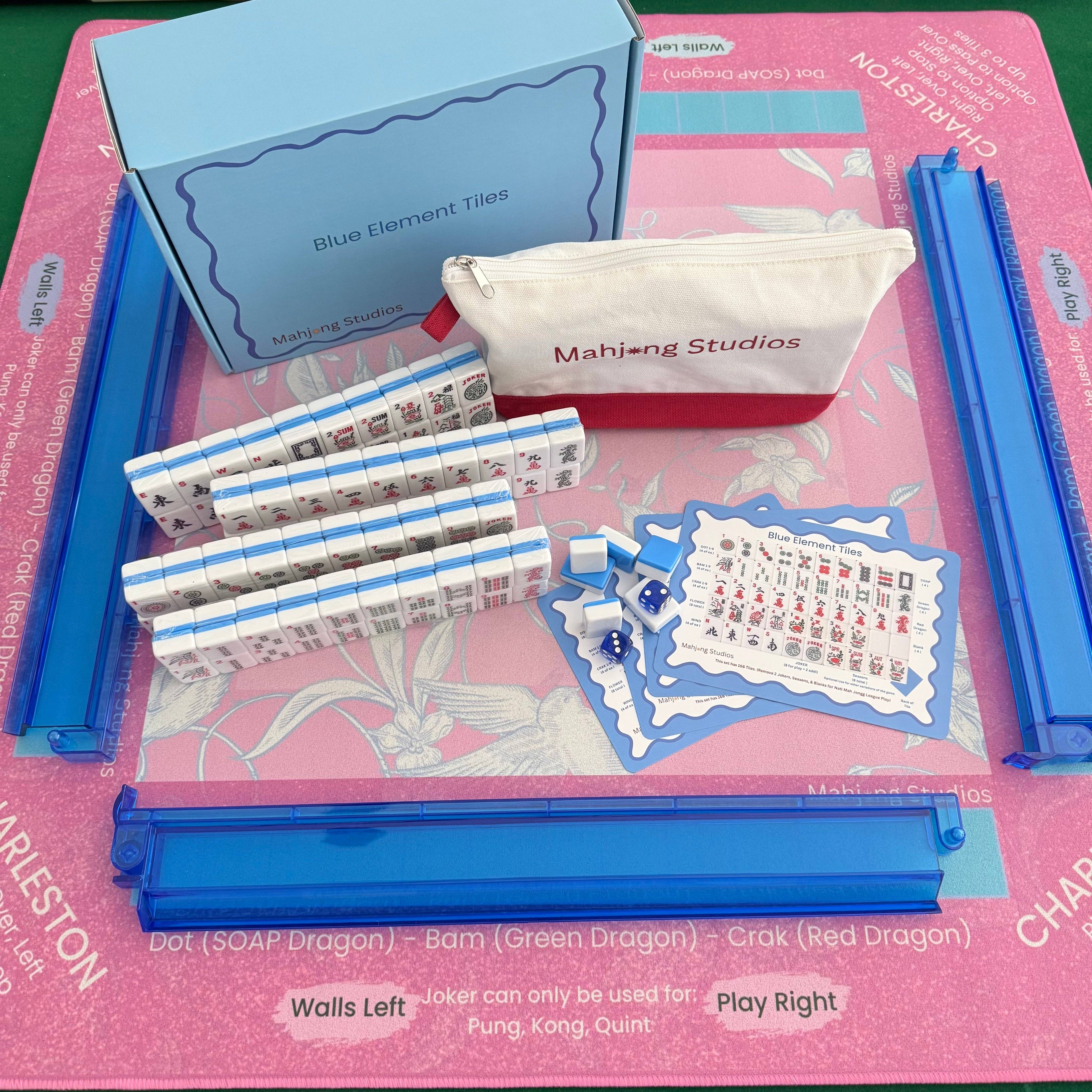 Mahjong Studios – Blue Element American Mahjong Tile Set (166 Tiles) PREORDER: Tiles +Tile Bag +Dice & Instructions + Box