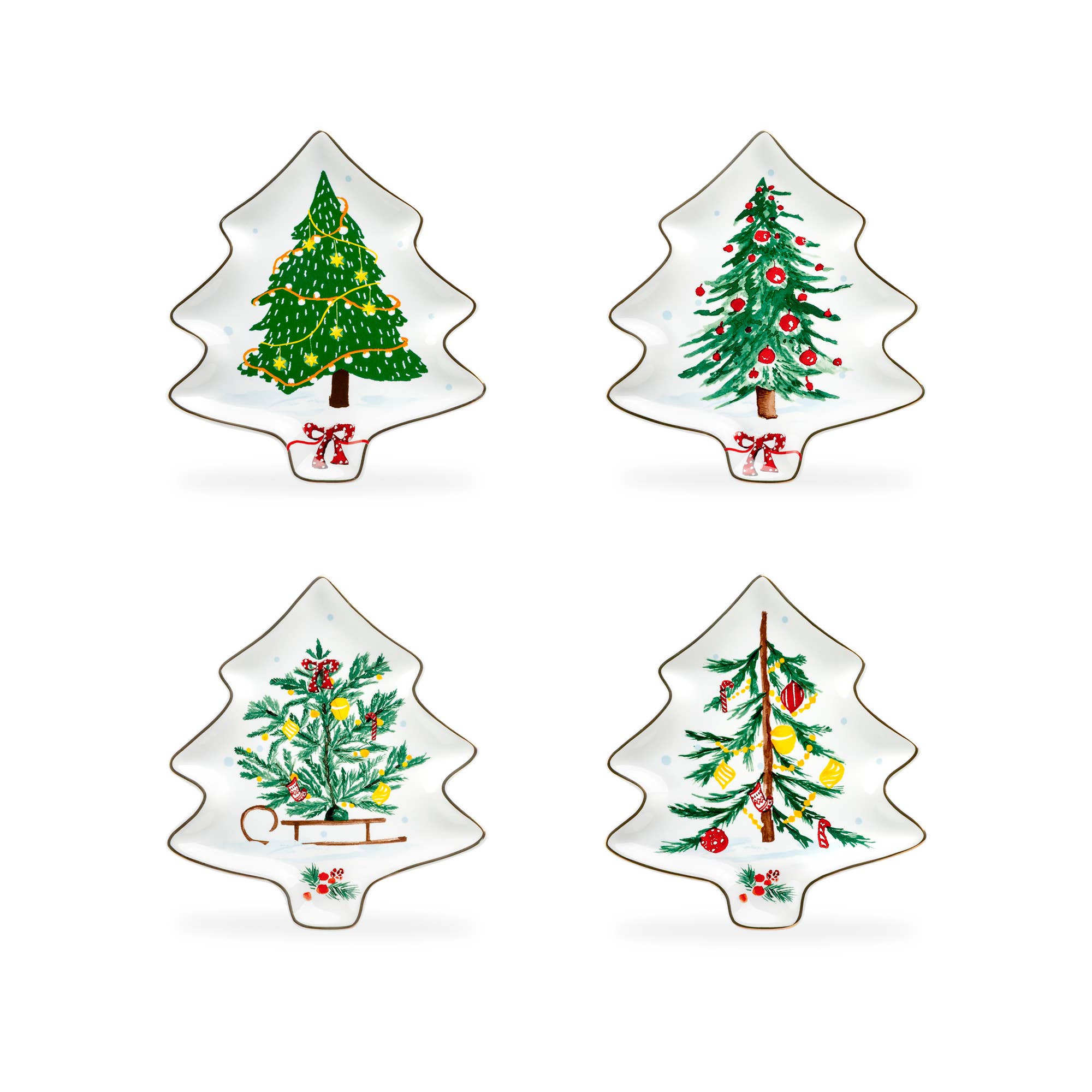 Festive Tree Delight 6" Assorted Dish Set of 4
