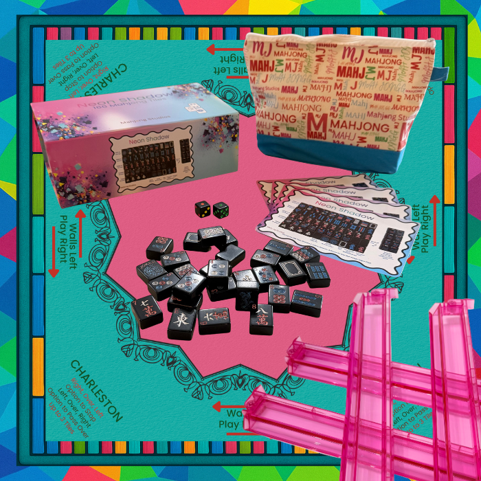 Neon Shadow American Mahjong Tile Set Bundle: Lunaflor / Clear Racks (4)