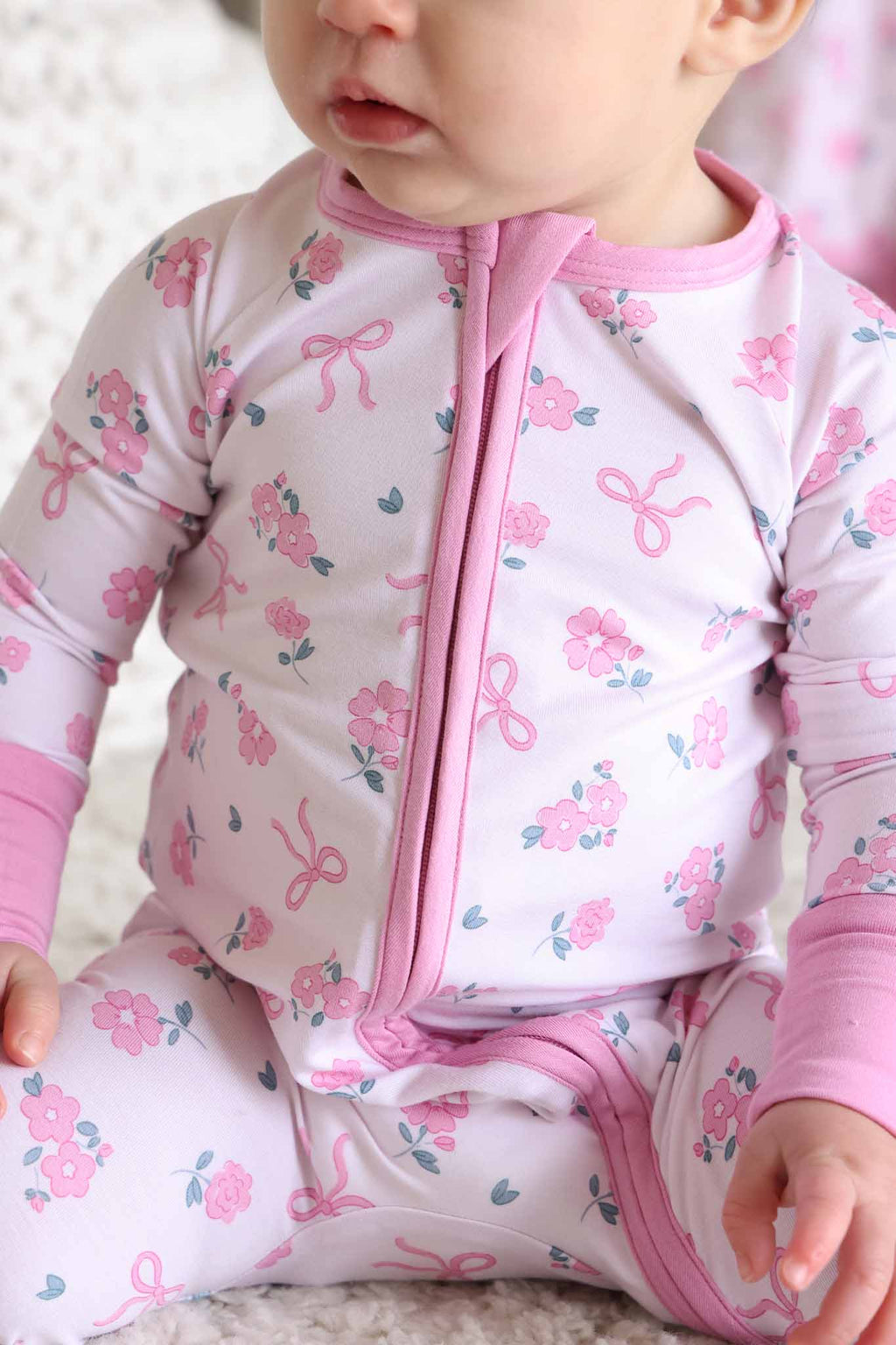 Ribbon & Roses Convertible Zip Romper | Pink: 0-3 months