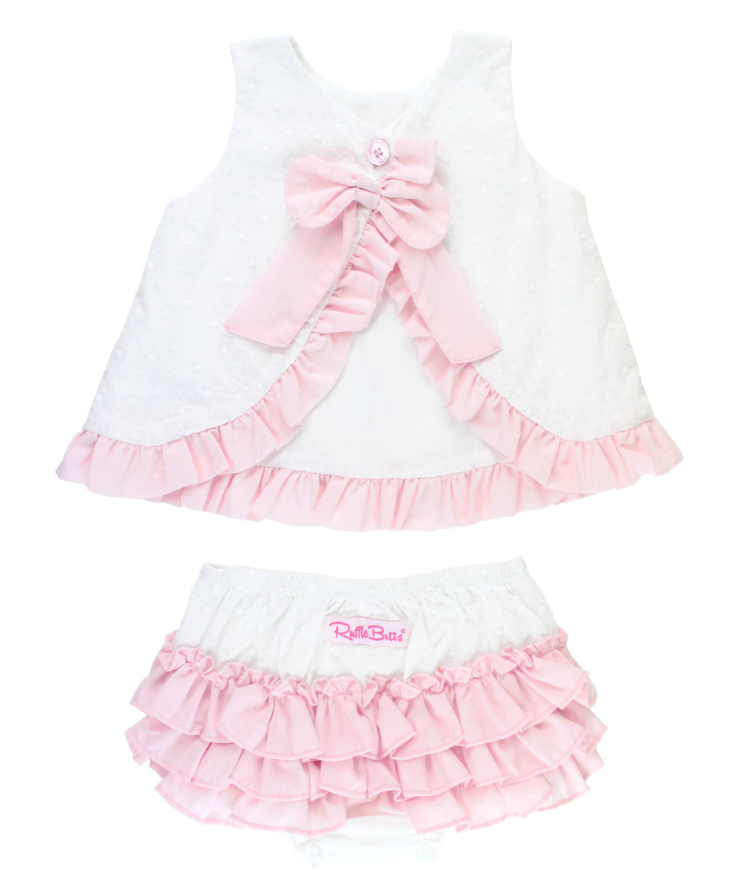 Baby Girls White & Pink Swiss Dot Swing Top & Bloomer Set: White / 0-3m