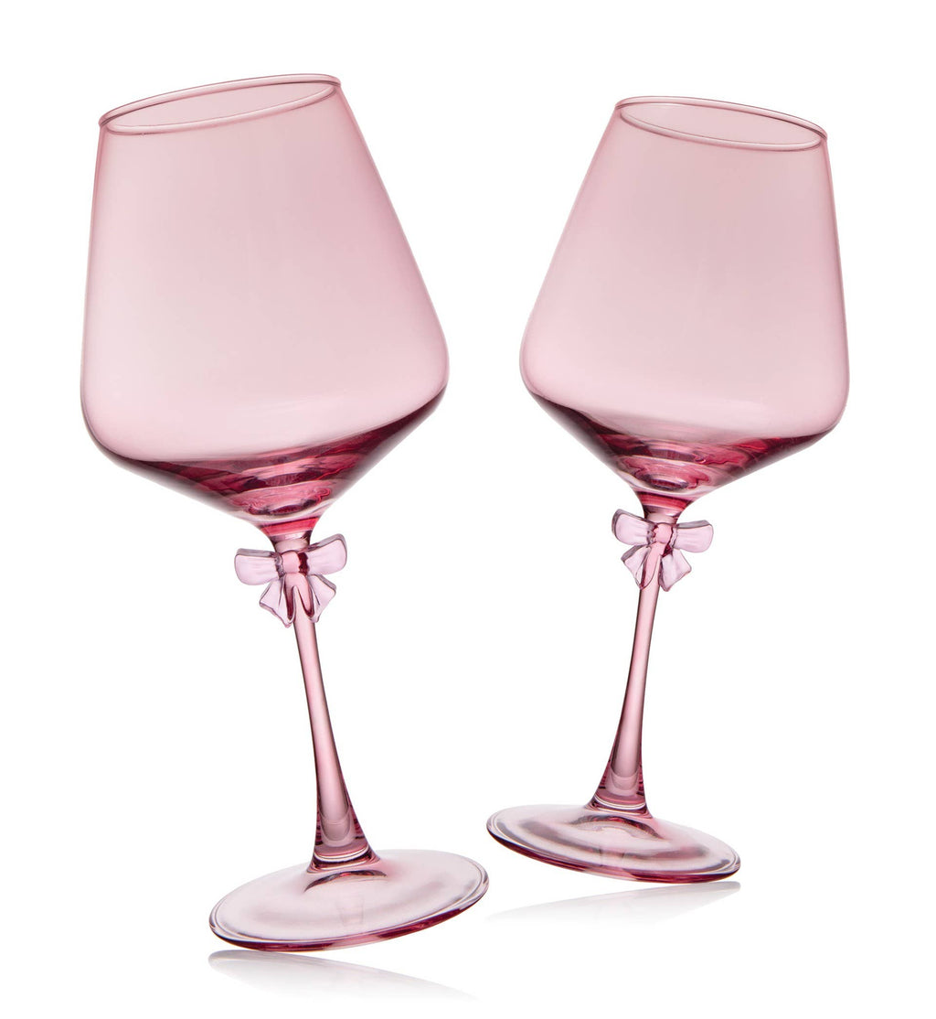 Runway Bow Balloon Wine Goblet Set of Two Blush - Coquette