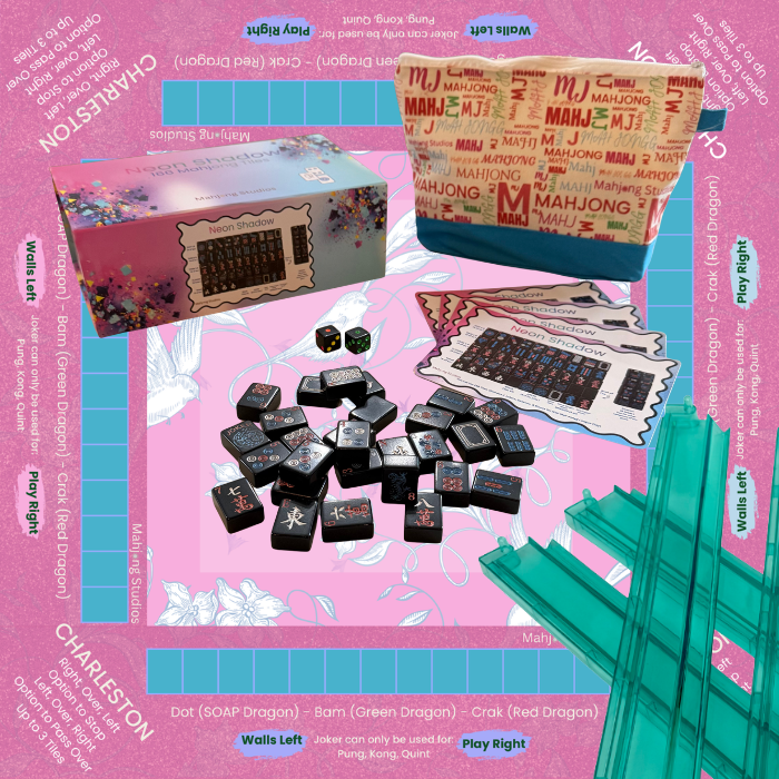 Neon Shadow American Mahjong Tile Set Bundle: Lunaflor / Clear Racks (4)