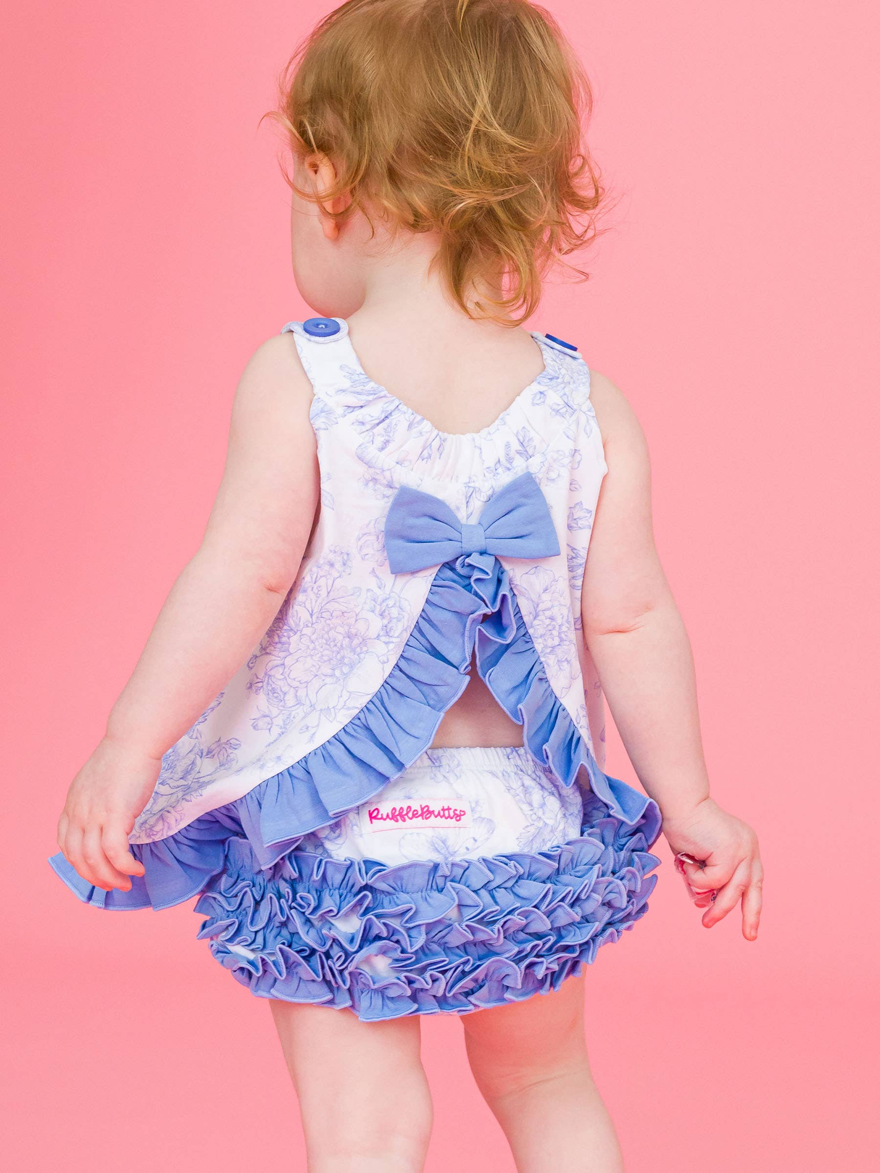 Baby Girls Periwinkle Butterfly Garden Knit Swing Top & Bloomer Set: Blue / 12-18m
