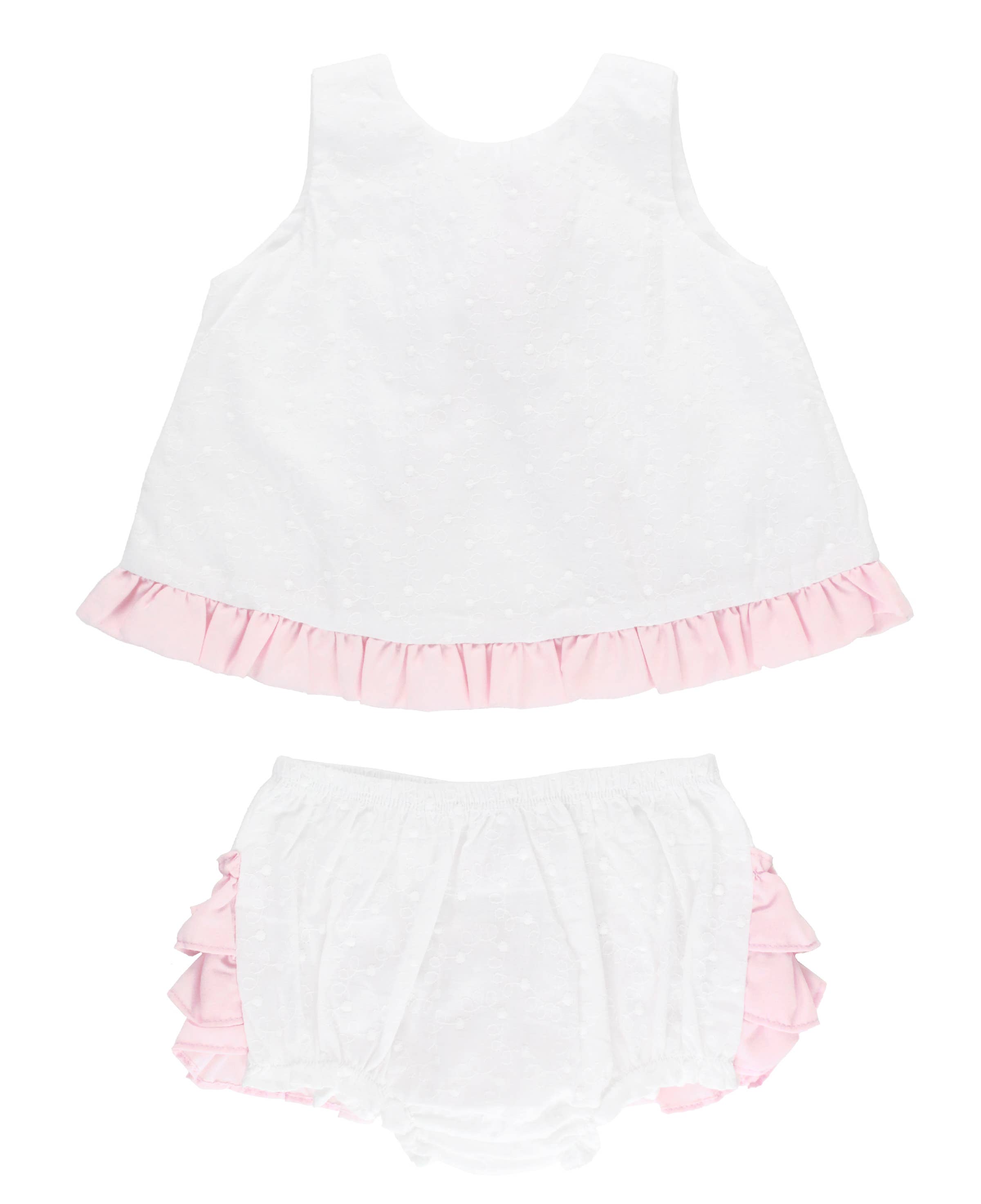 Baby Girls White & Pink Swiss Dot Swing Top & Bloomer Set: White / 3-6m