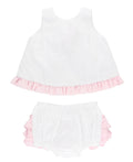 Baby Girls White & Pink Swiss Dot Swing Top & Bloomer Set: White / 0-3m