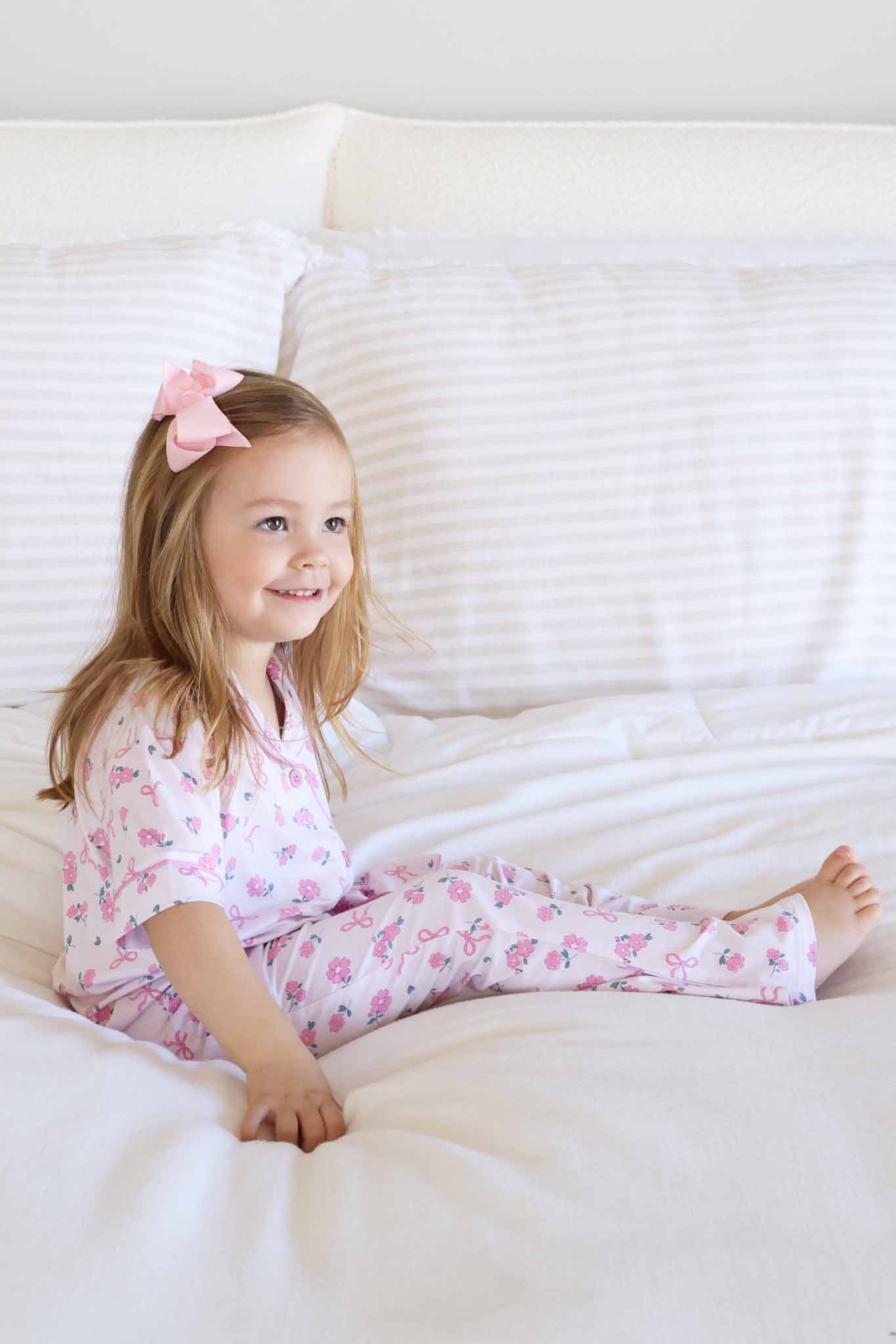 Girl's Two Piece Flare Lounge Set | Ribbon & Roses Pink: 18-24 months