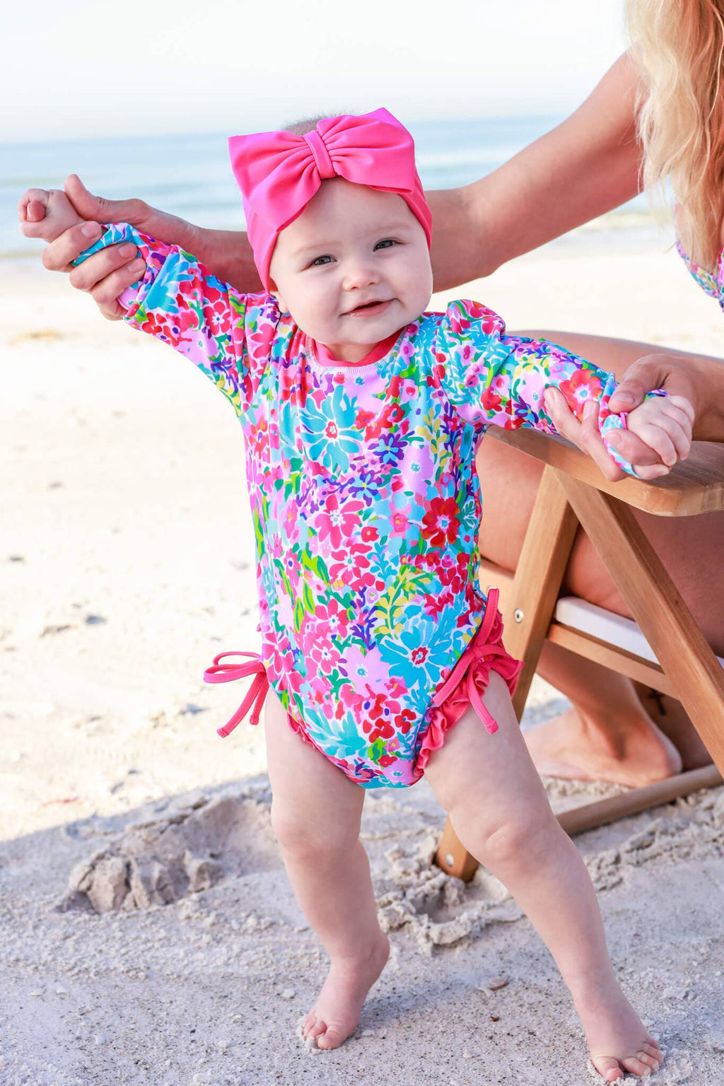 Long Sleeve Rash Guard With Ruffle Bottom | Petal Splash: 0-3 months