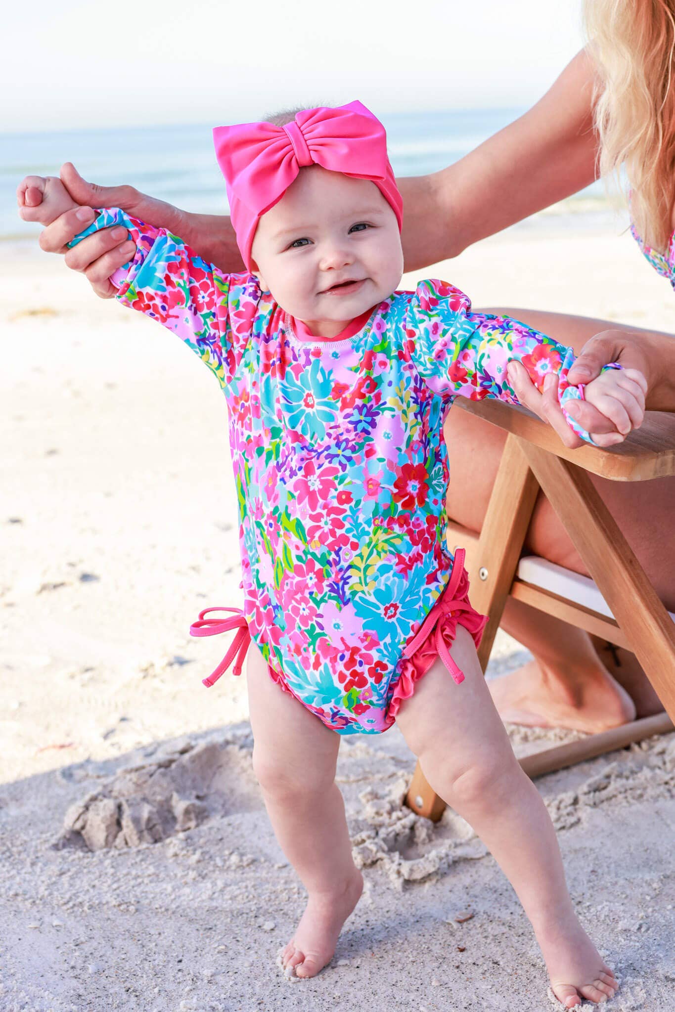 Long Sleeve Rash Guard With Ruffle Bottom | Petal Splash: 0-3 months