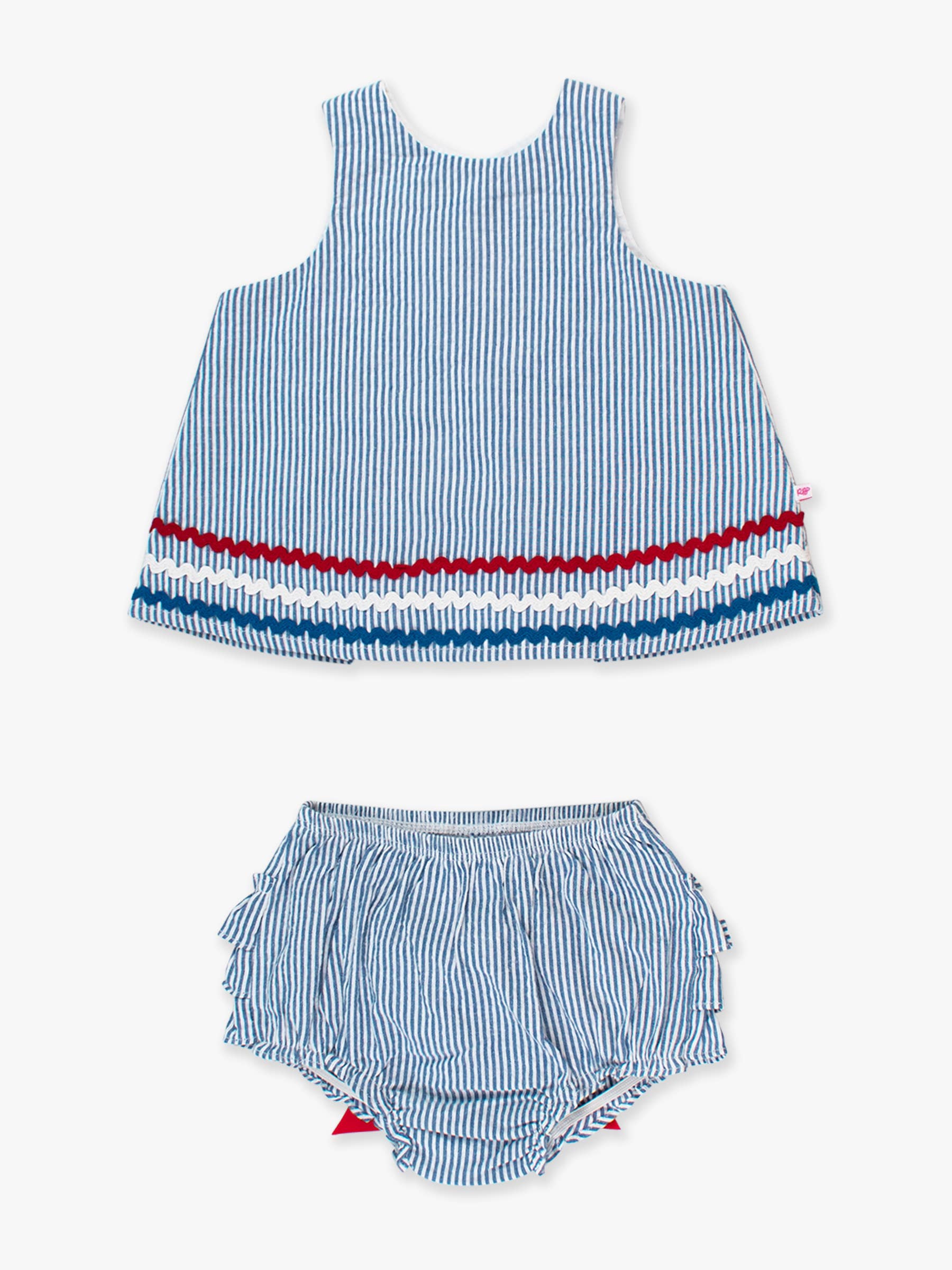Baby Girls Americana Classic Blue Seersucker Ric Rac Swing Top & Bloomer Set: 2T