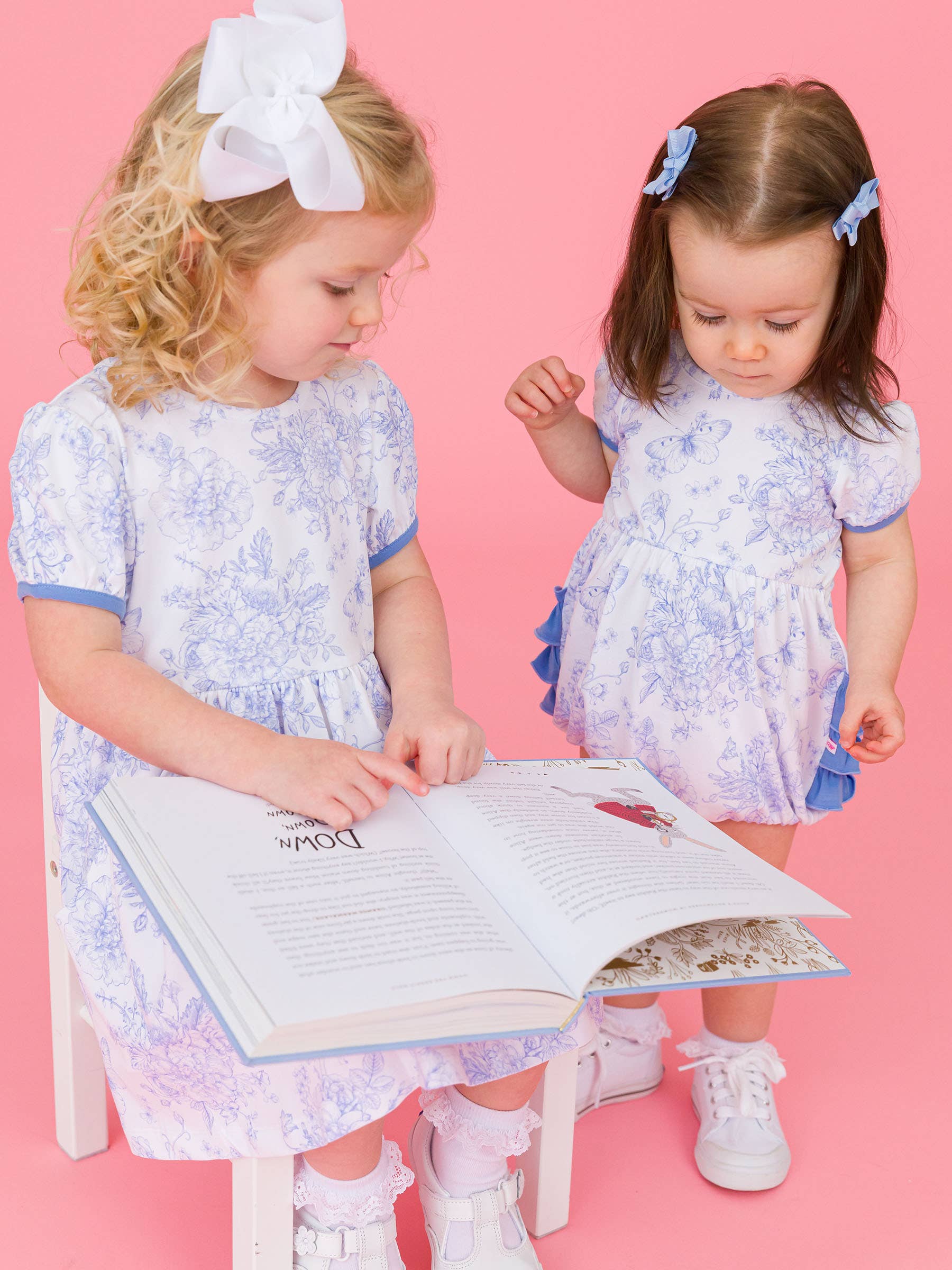 Girls Periwinkle Butterfly Garden Puff Short Sleeve Bow Twirl Dress: Blue / 18-24m