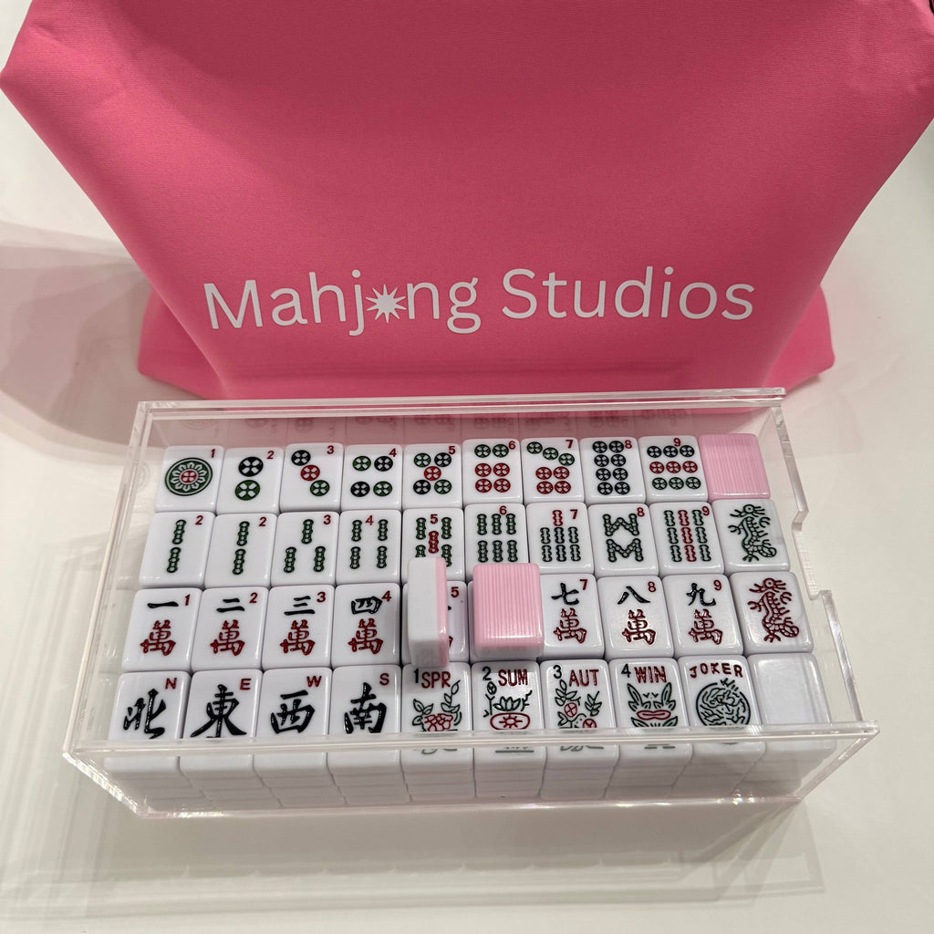 Mahjong Studios – Blush & Bamboo American Mahjong Tile Set (166 Tiles): Tiles +Tile Bag +Dice & Instructions