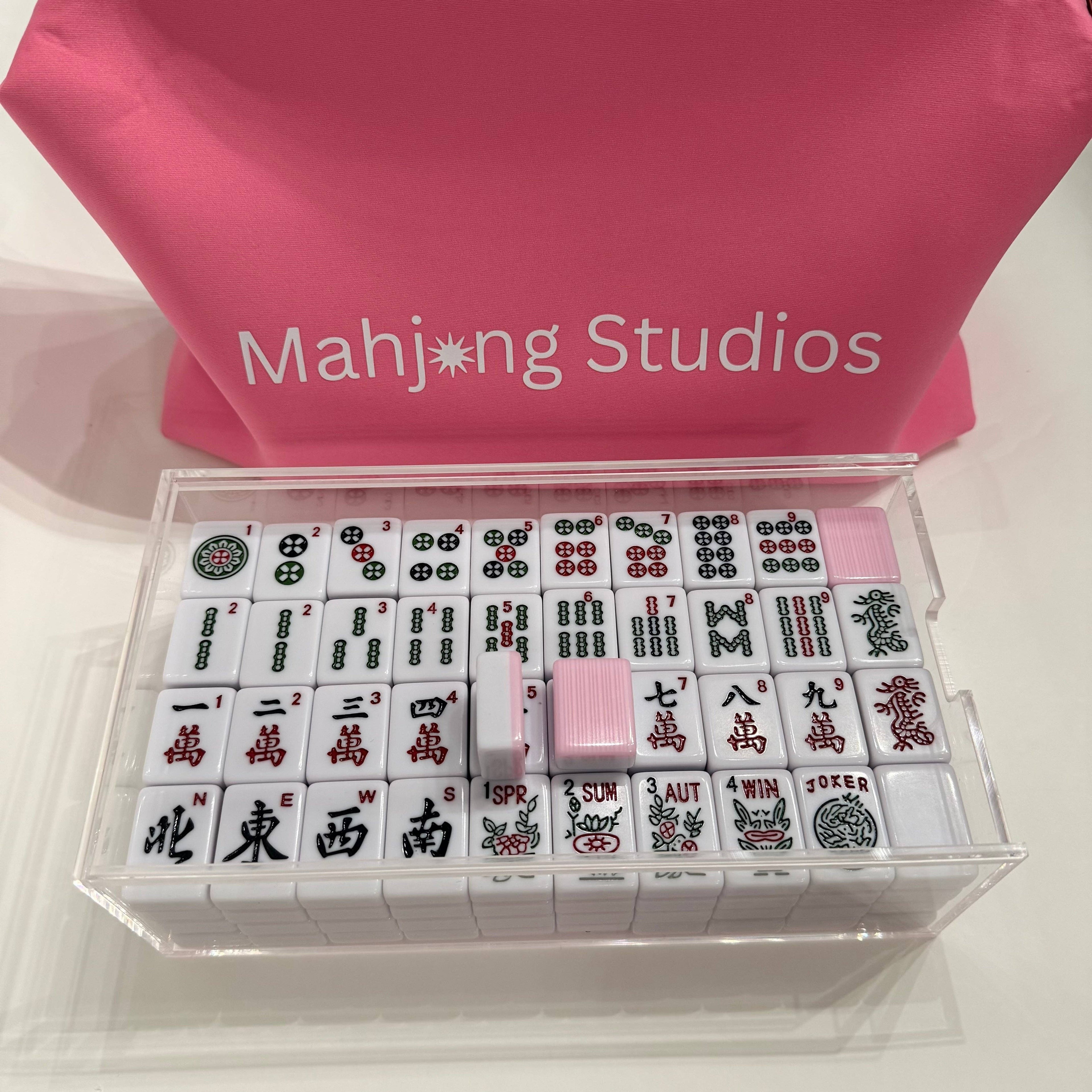 Mahjong Studios – Blush & Bamboo American Mahjong Tile Set (166 Tiles): Tiles +Tile Bag +Dice & Instructions