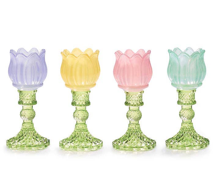 Set of 4 - Glass Tulip Candle Holders