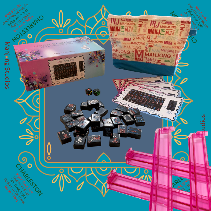 Neon Shadow American Mahjong Tile Set Bundle: Lunaflor / Clear Racks (4)