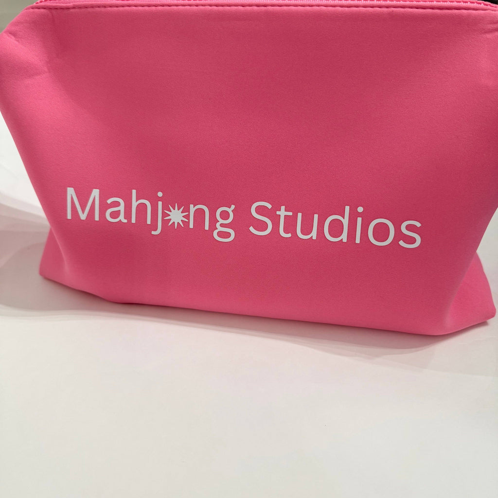 Mahjong Studios – Blush & Bamboo American Mahjong Tile Set (166 Tiles): All In One - Carry Bag (Blue/Tan)+ Tiles & Bag + Mat (Pink) + Racks (Red)+ Instructions