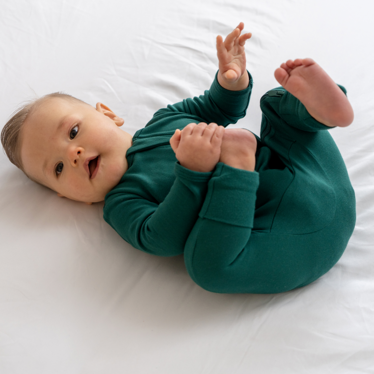 Baby Bamboo Pajamas w/ DreamCuffs™: Forest Green / 0 - 3 Months