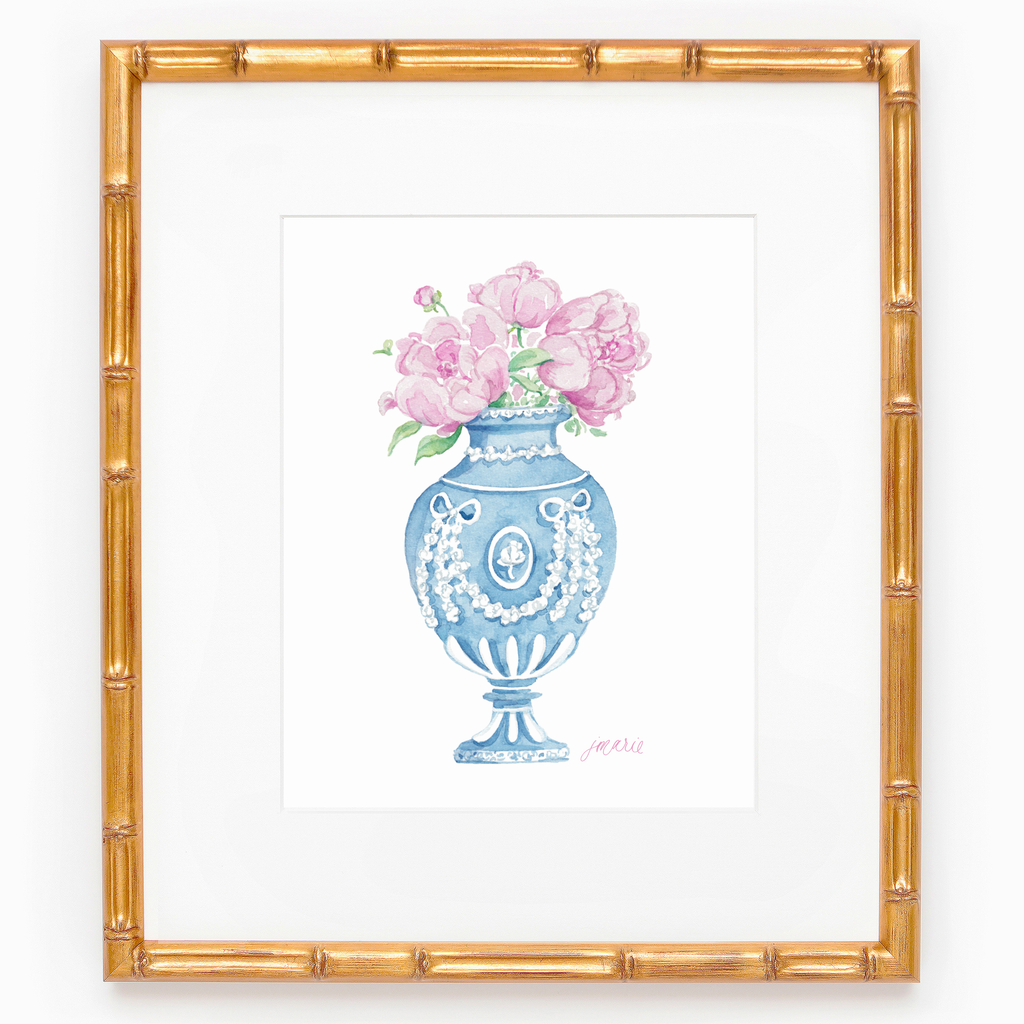 Wedgwood Vase with Peonies Watercolor Art Print: 8x10