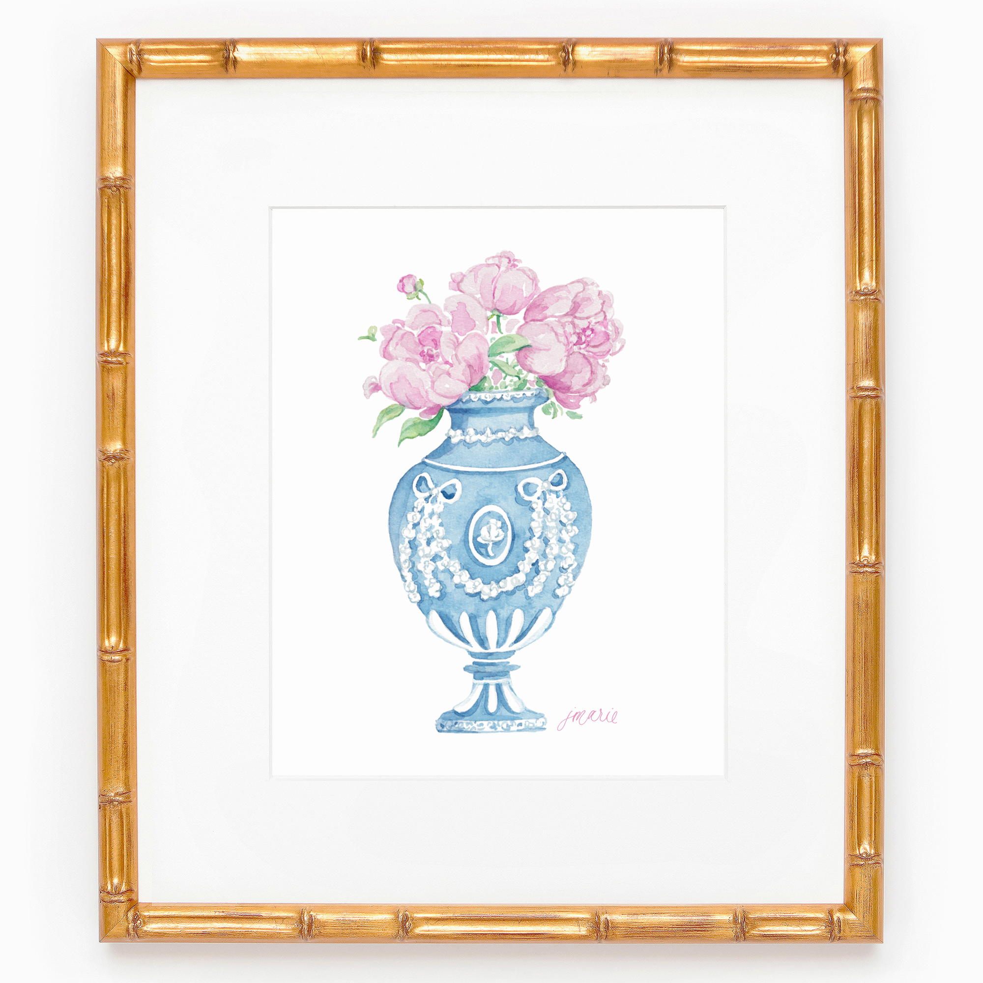 Wedgwood Vase with Peonies Watercolor Art Print: 8x10