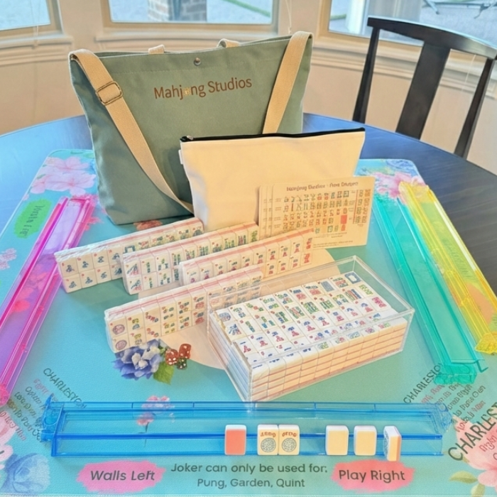 Mahjong Studios – Rose Dragon American Mahjong Tile Set (166 Tiles): All In One - Carry Bag + Tiles & Bag + Mat + Racks + Instructions