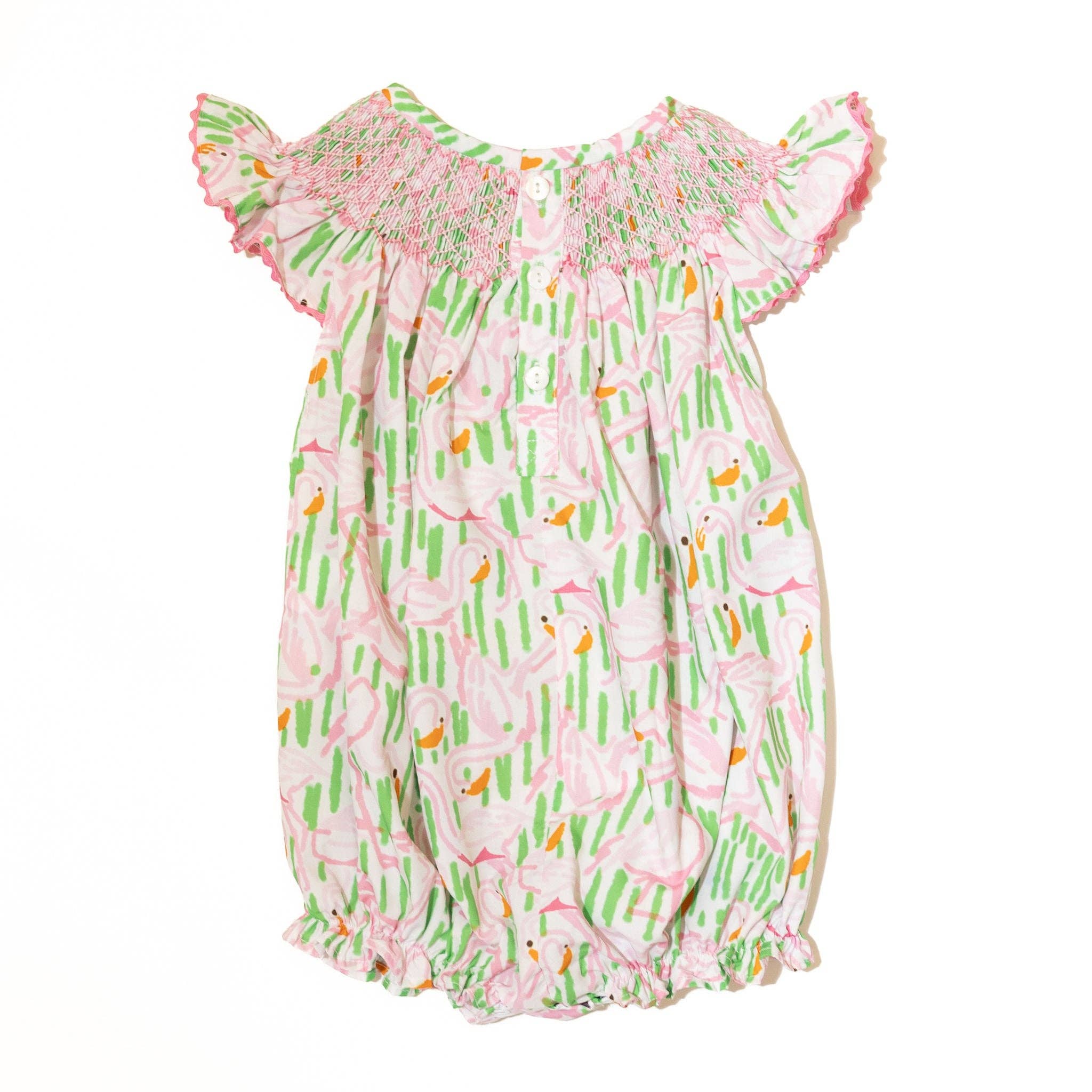 Girls Summer Swan Smocked Bubble: 9M