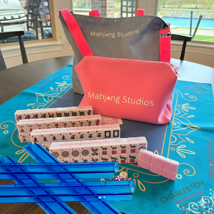 All In One - Mahjong Bundle - American Mahjong Set 166 2-Color Tiles - Blue & Pink Bag  Blue Mat: Tiles Only