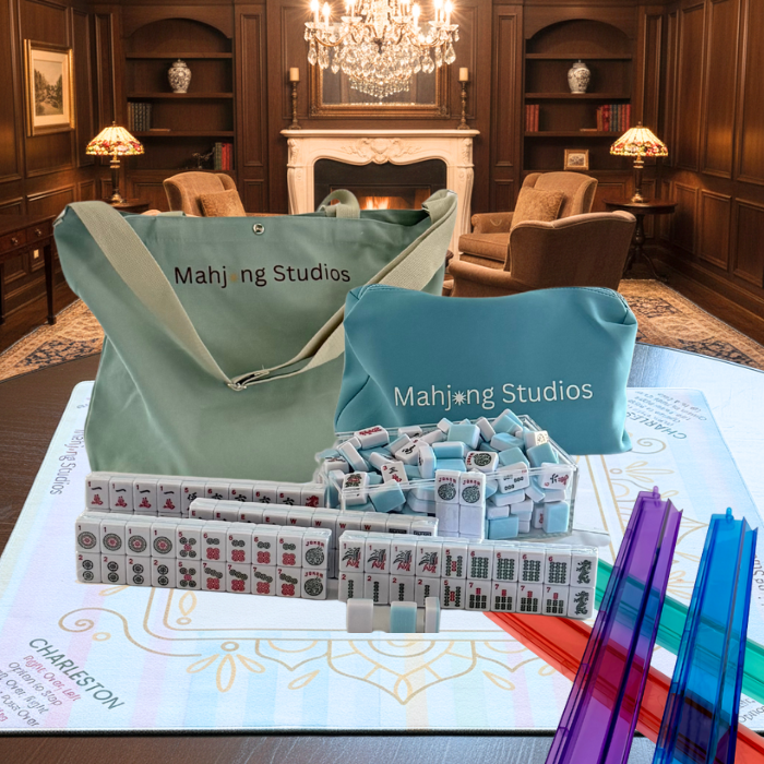 American Mahjong Set 166 Tiles Bundle - Green Bag Pastel Mat 2-color blue tiles: Bright Blue