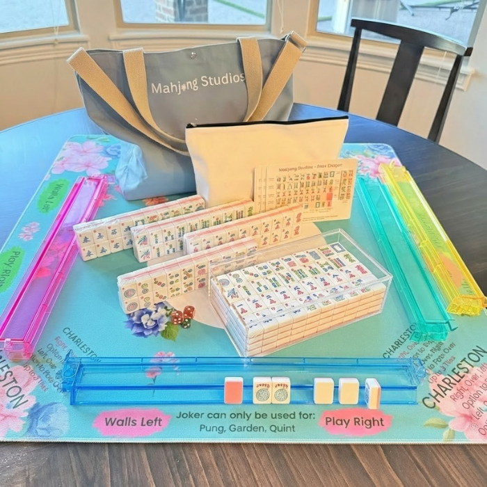 Mahjong Studios – Rose Dragon American Mahjong Tile Set (166 Tiles): All In One - Carry Bag + Tiles & Bag + Mat + Racks + Instructions