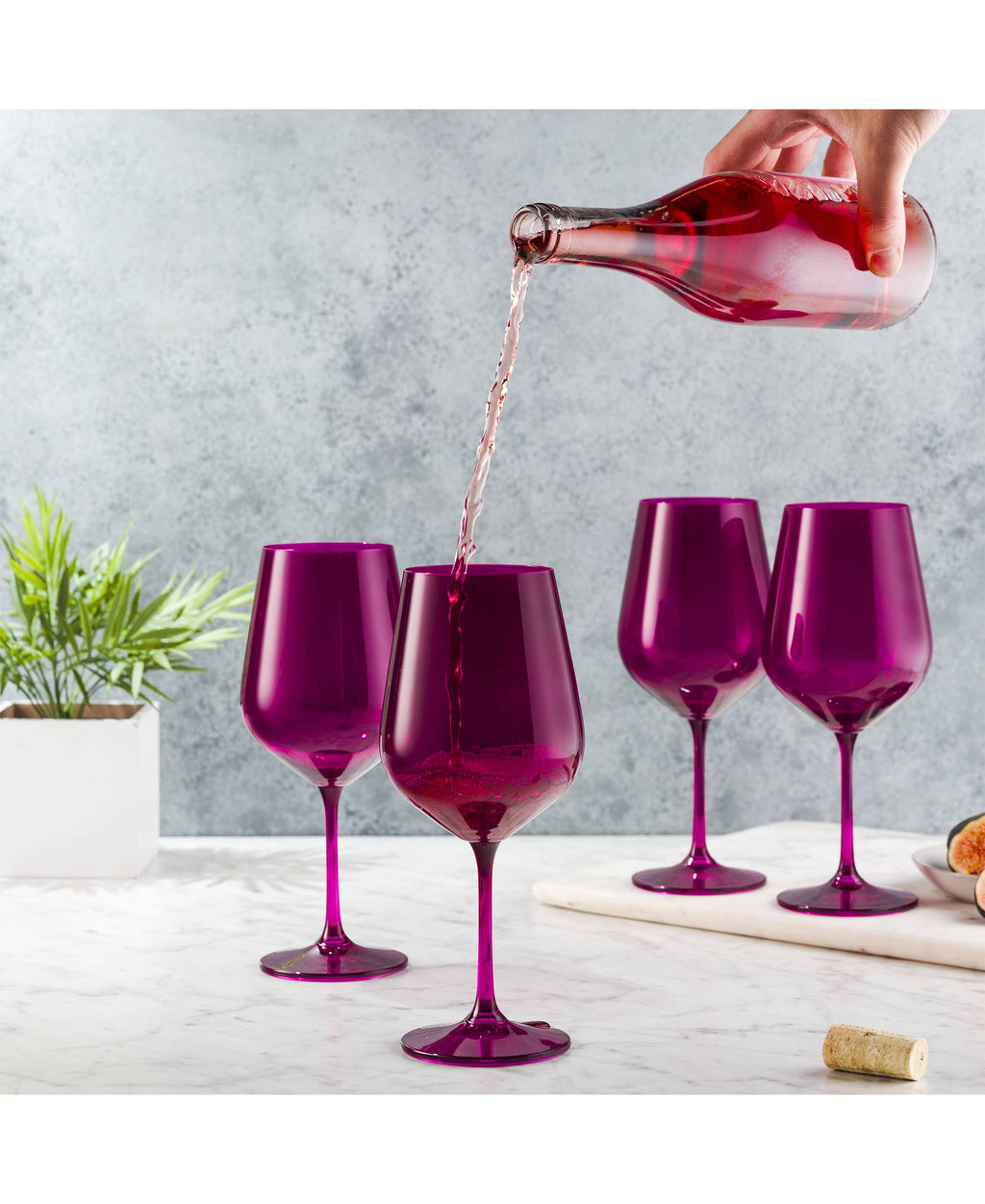 Set of Four Colored Red Wine Glasses - multi color avail: Amethyst