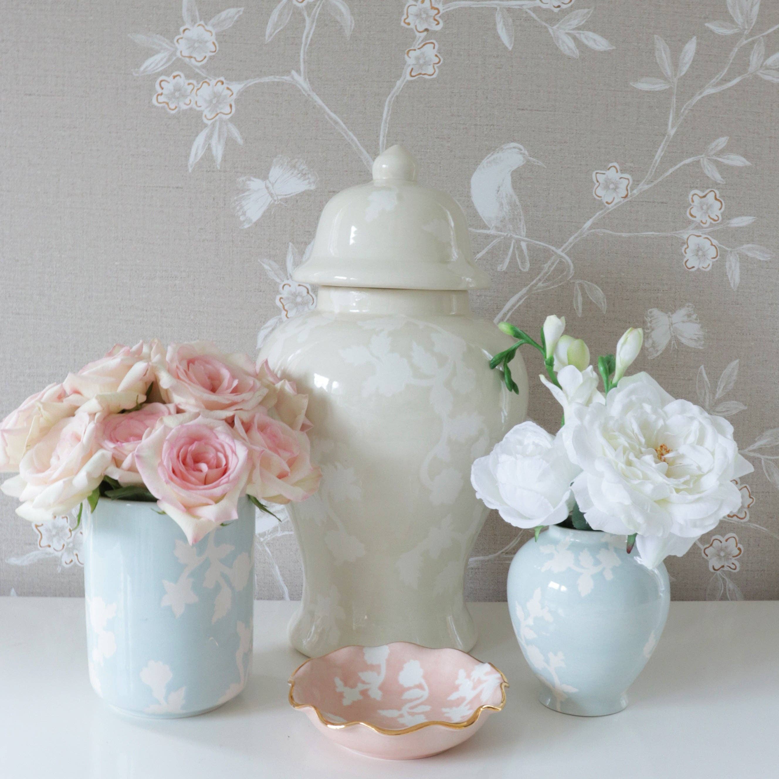 Chinoiserie Dreams Large Vase/ Utensil Holder: Cherry Blossom Pink