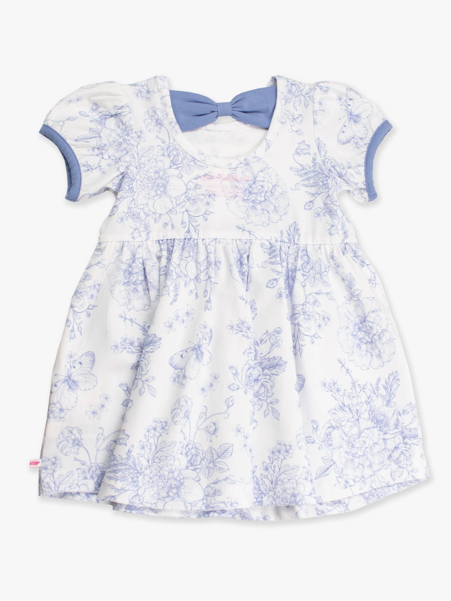 Girls Periwinkle Butterfly Garden Puff Short Sleeve Bow Twirl Dress: Blue / 2T