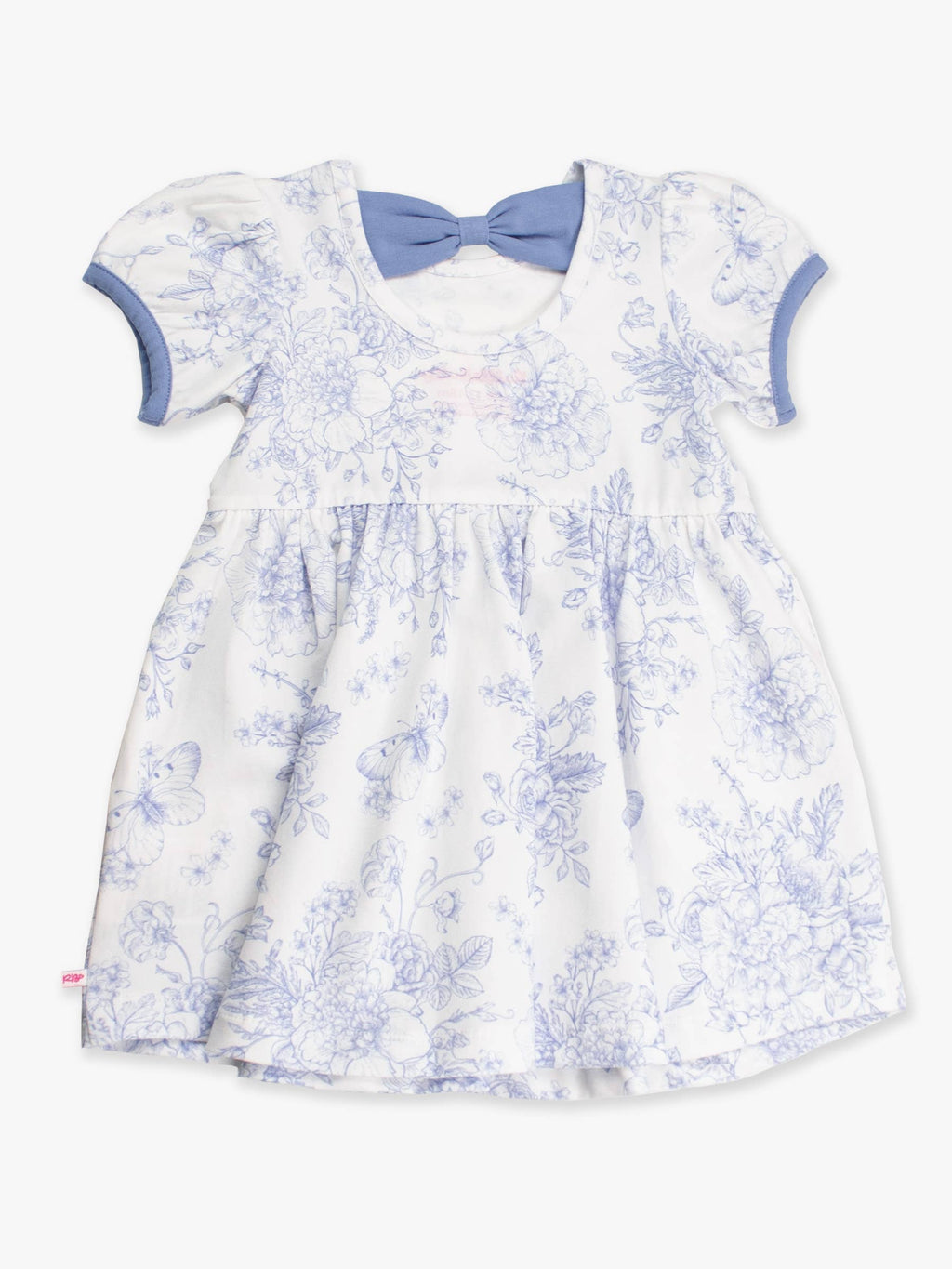 Girls Periwinkle Butterfly Garden Puff Short Sleeve Bow Twirl Dress: Blue / 4T