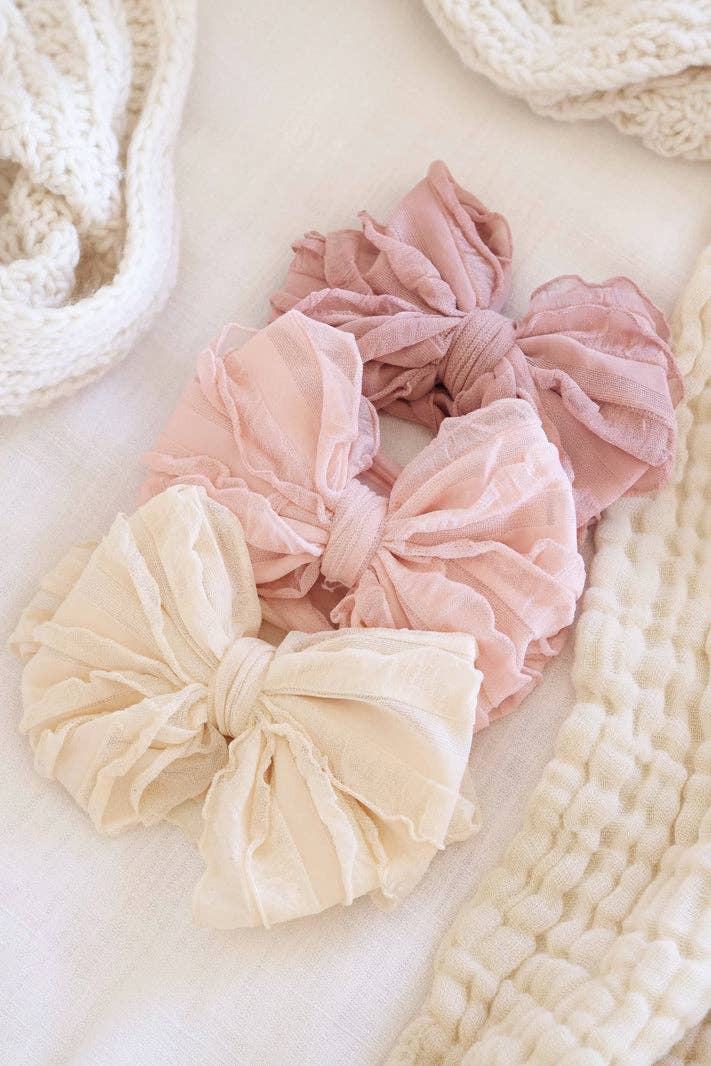 Large Ruffle Knit Bow | Pinks: Rose Quartz