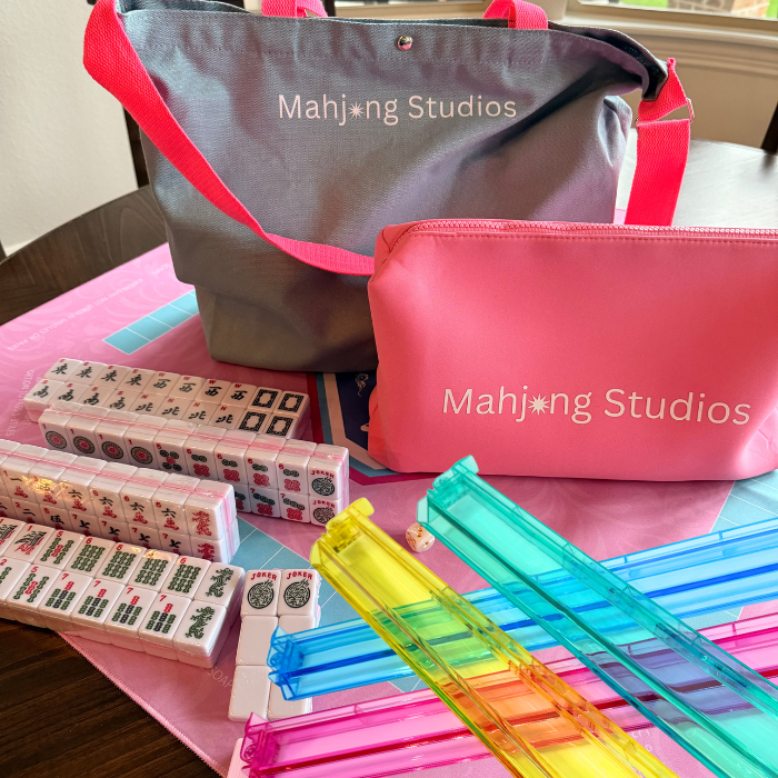 All In One - Mahjong Bundle - American Mahjong Set 166 2-Color Tiles - Pink Tiles and Mat: No Rack