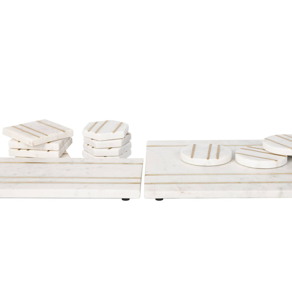 Marble Square Inlay Coaster Set: White / Marble
