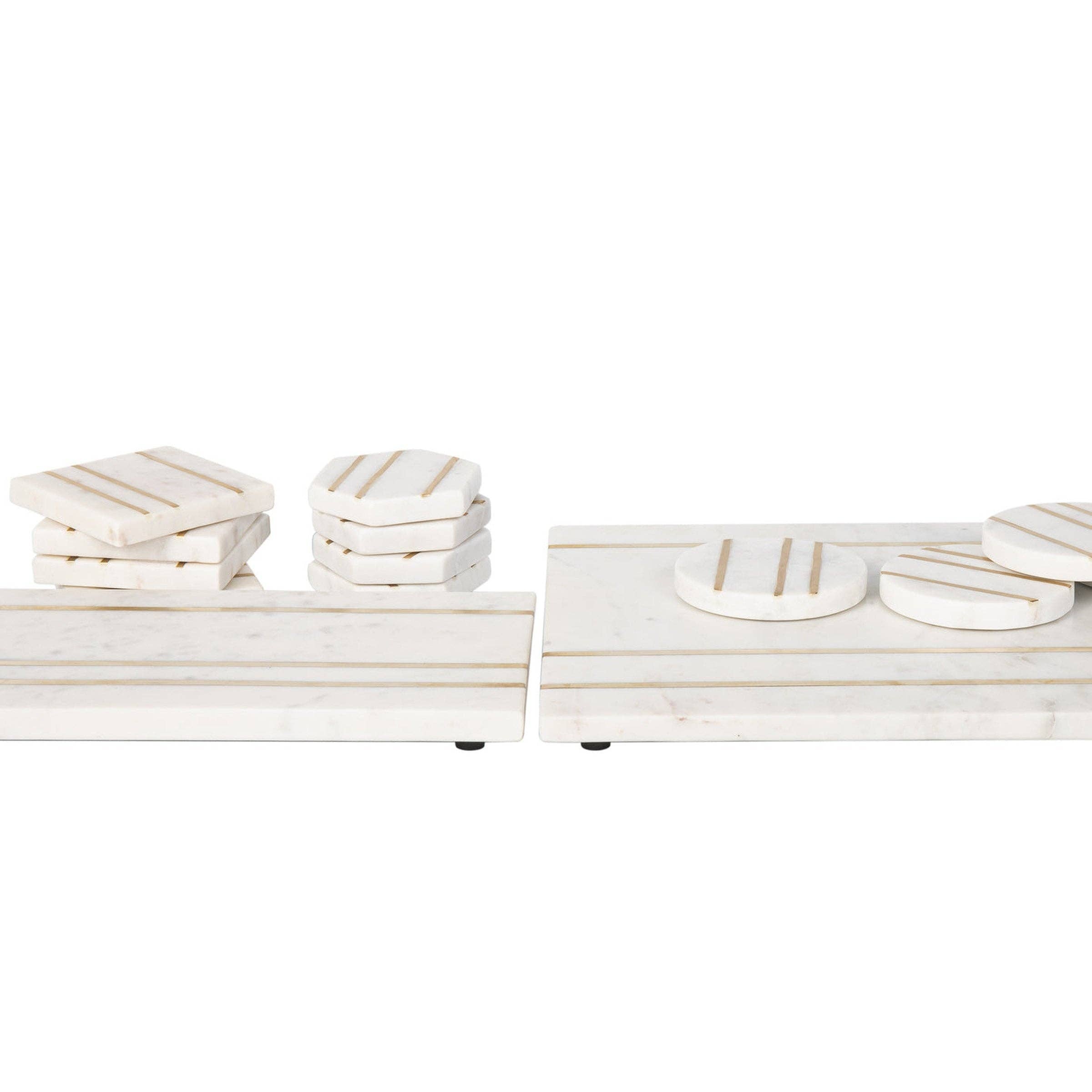 Marble Square Inlay Coaster Set: White / Marble