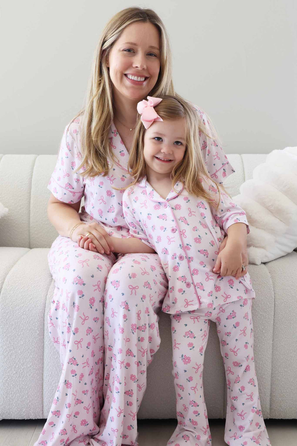 Women's Two Piece Flare Lounge Set | Ribbon & Roses Pink: L