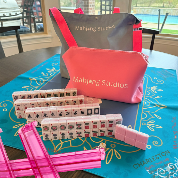 All In One - Mahjong Bundle - American Mahjong Set 166 2-Color Tiles - Blue & Pink Bag  Blue Mat: Tiles Only
