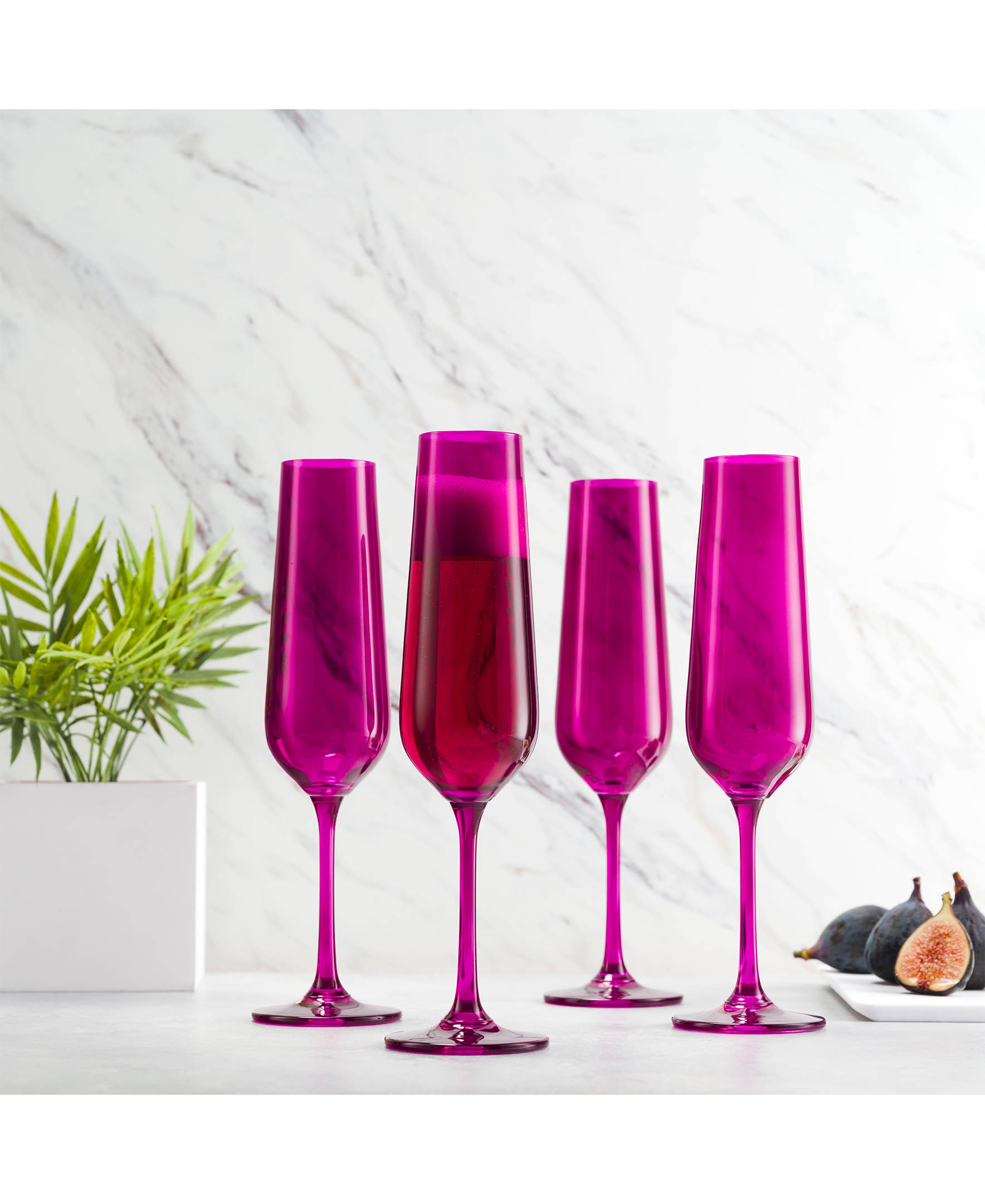 Set of Four Colored Champagne Flutes - multi colors avail: Blue