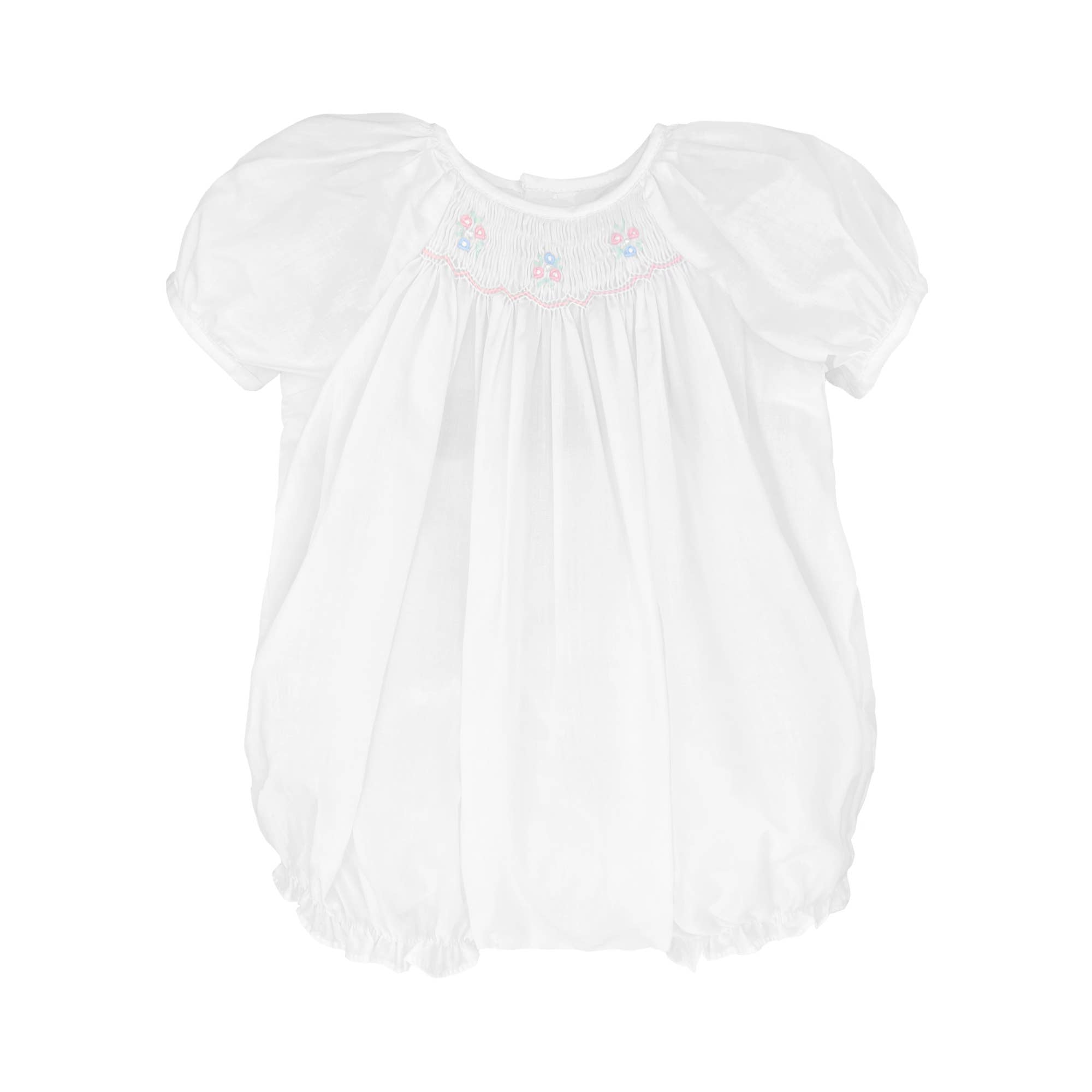 Bubble with Novelty Smocking: White / Newborn