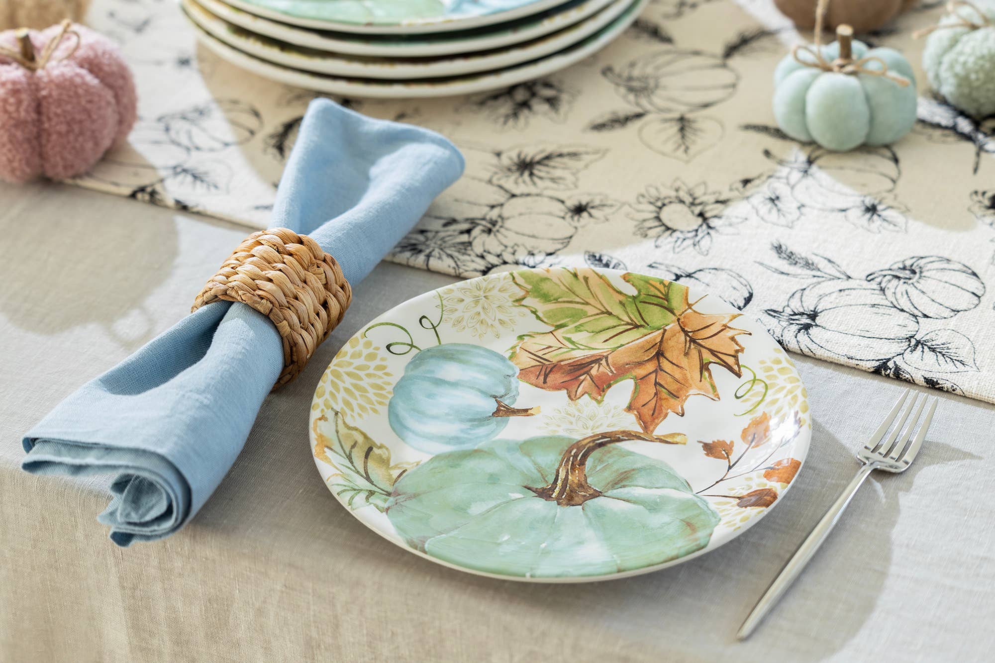 Fall Pumpkins with Leaves 8.5" Dessert/Salad Plate