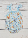 Blue Checkered Character Baby Bubble: 3-6M