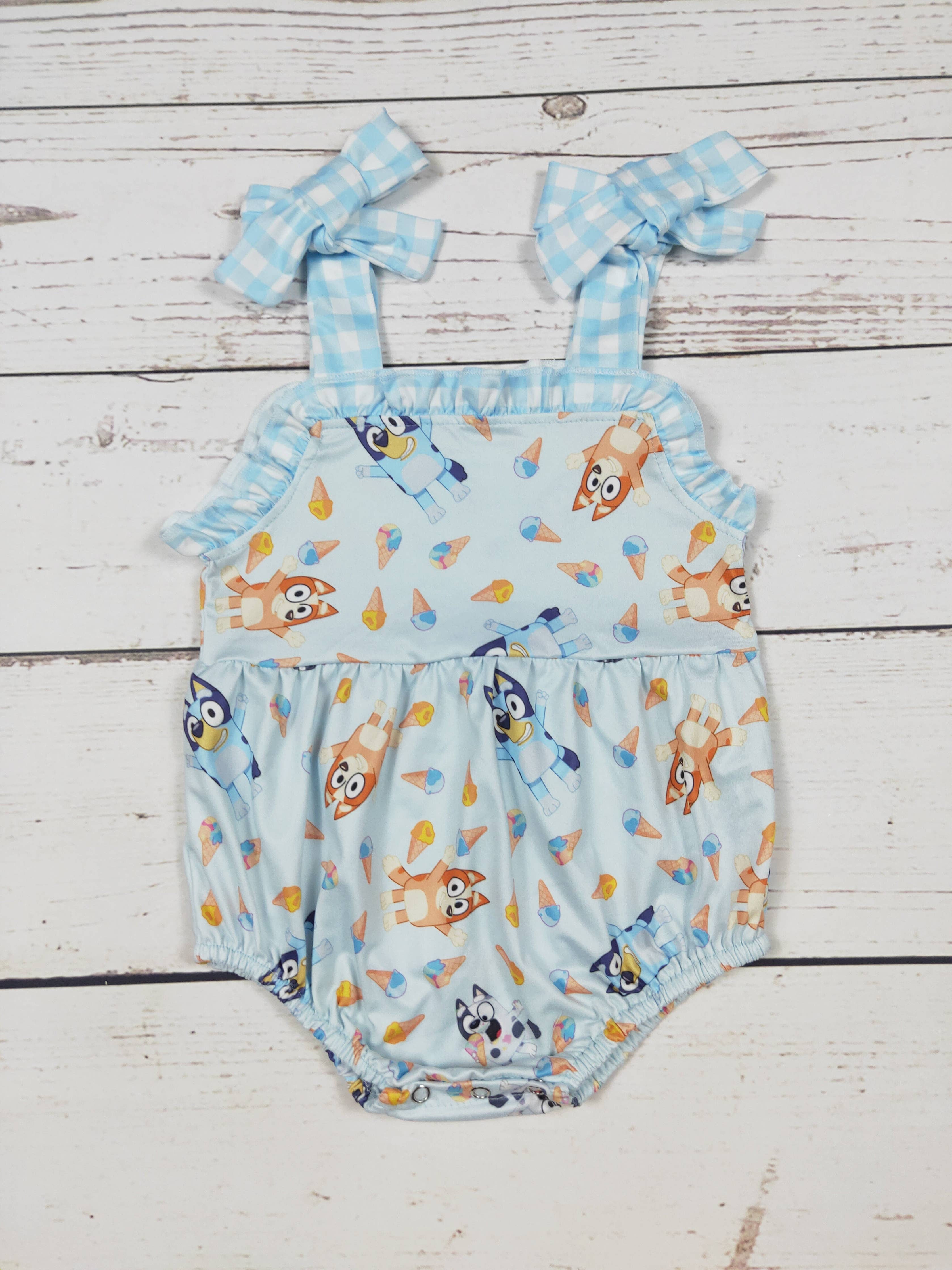 Blue Checkered Character Baby Bubble: 12-18M