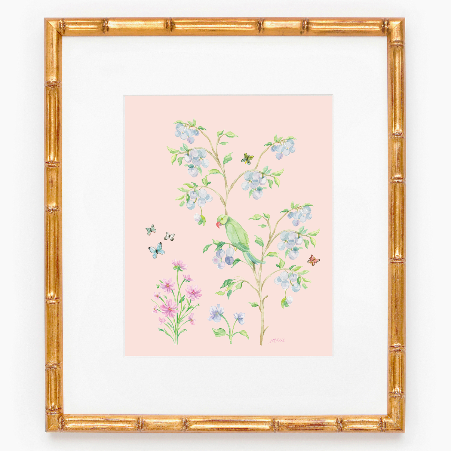 Plum Tree Garden Watercolor Chinoiserie Art Print: 5x7