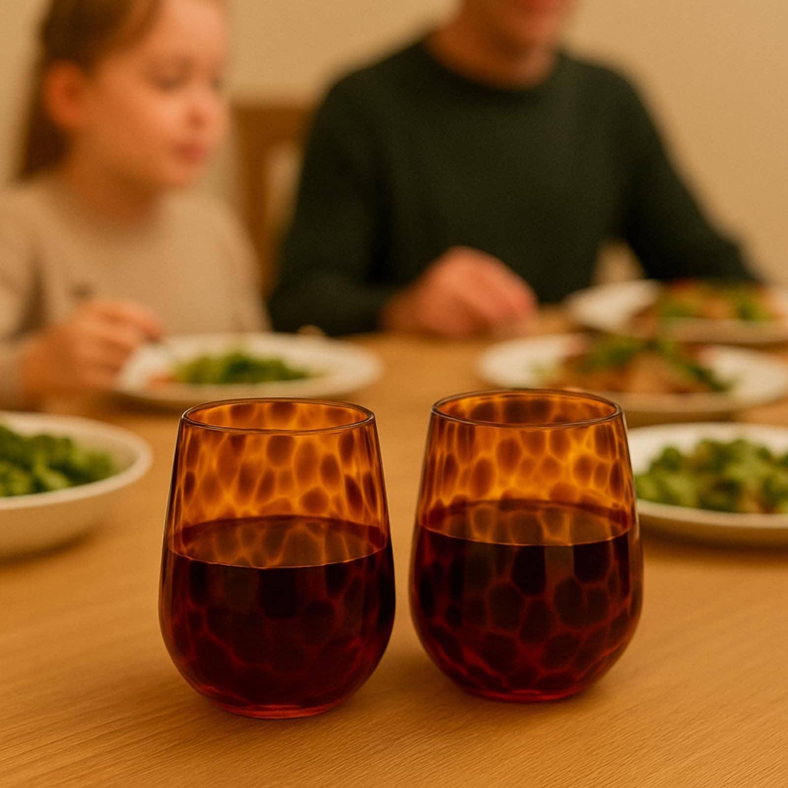 Leopard Print Amber Colored Stemless Wine Glass |  Set of 2