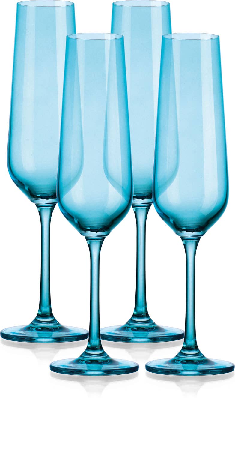 Set of Four Colored Champagne Flutes - multi colors avail: Green