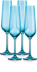 Set of Four Colored Champagne Flutes - multi colors avail: Blue