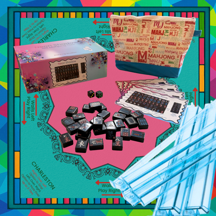 Neon Shadow American Mahjong Tile Set Bundle: Lunaflor / Clear Racks (4)