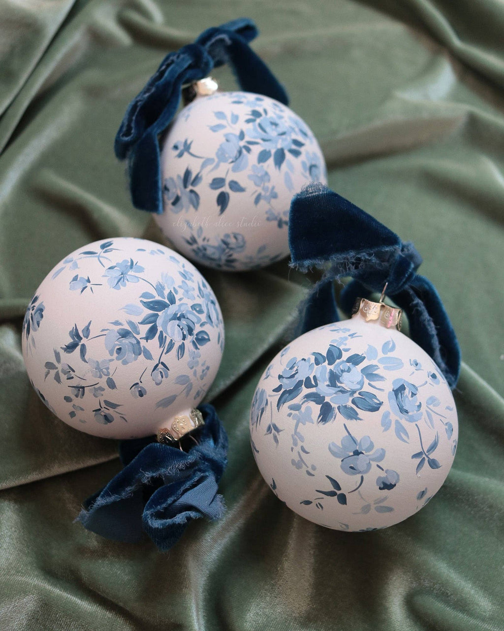 Blue vintage rose hand-painted ornament
