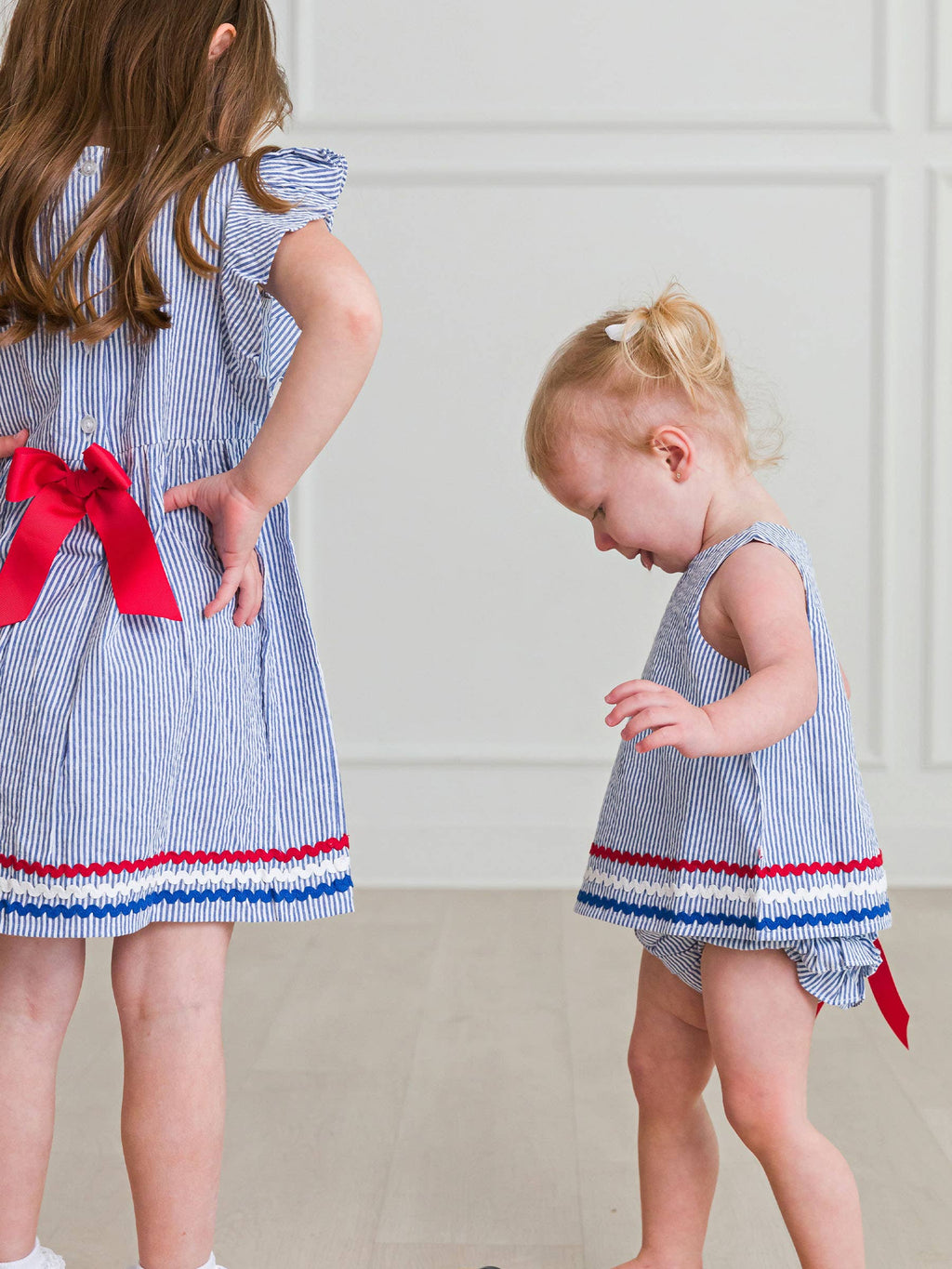 Baby Girls Americana Classic Blue Seersucker Ric Rac Swing Top & Bloomer Set: 0-3m